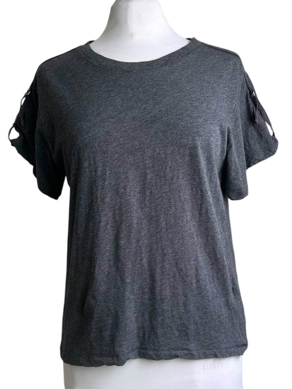 Anthropologie Charcoal Gray Short Sleeve Tee with Shoulder strap Detail Medium